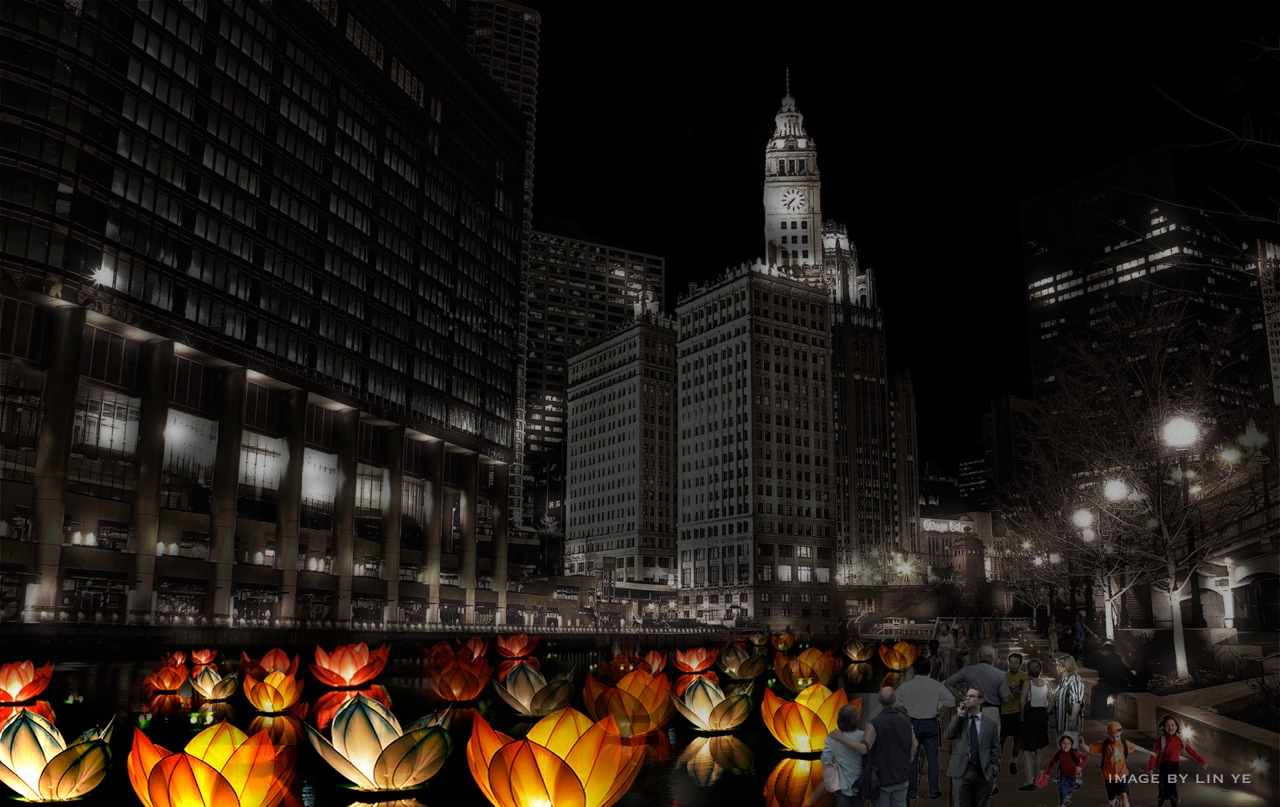 A rendering of the procession of illuminated floating fiberglass sculptures